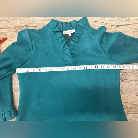 Jude Connally emerald green shift dress with ruffles size small - Picture 5 of 6